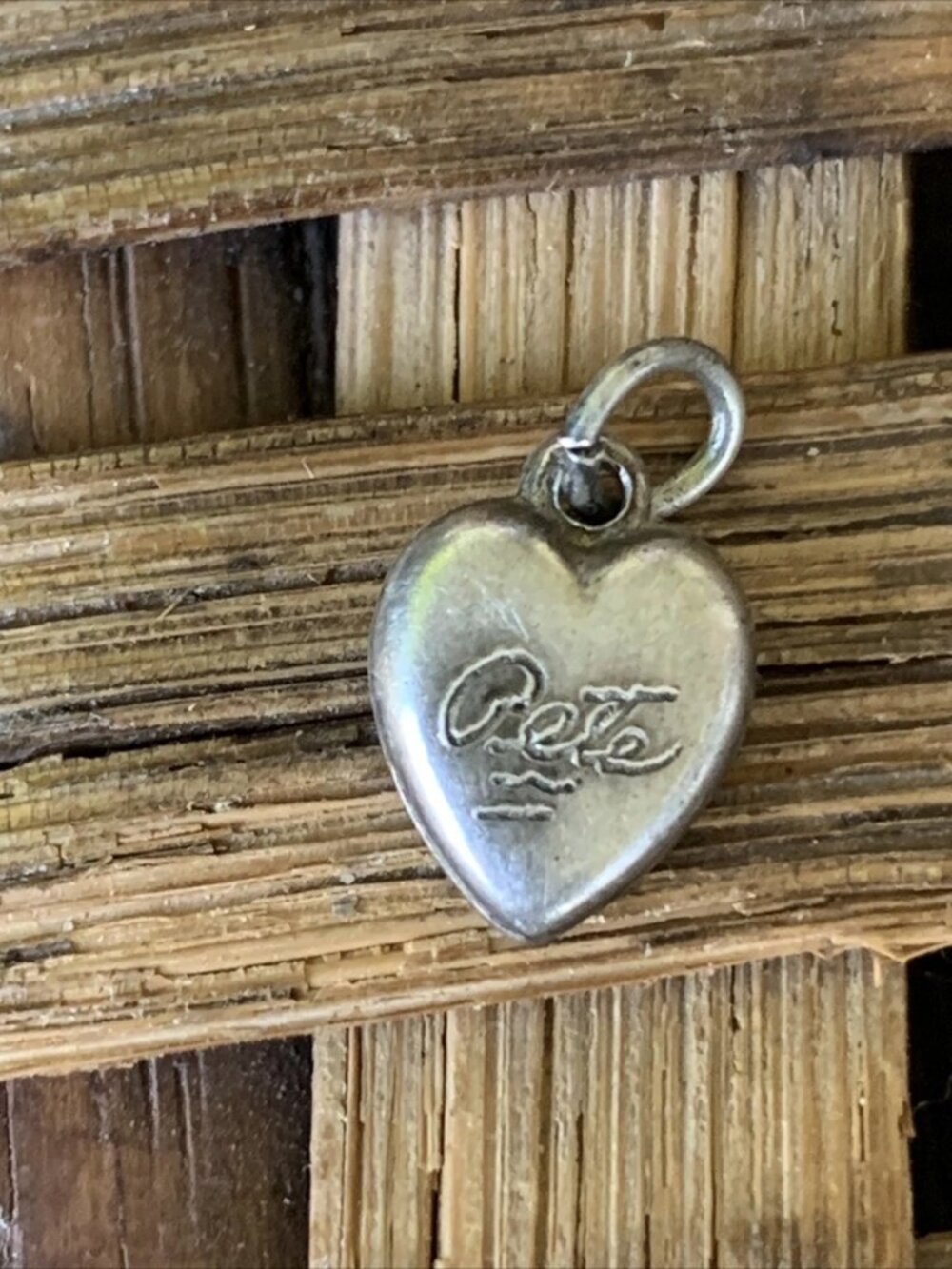 1940 Vintage Sterling Silver PUFFY HEART Charm Victorian Tiny Small Size Pete